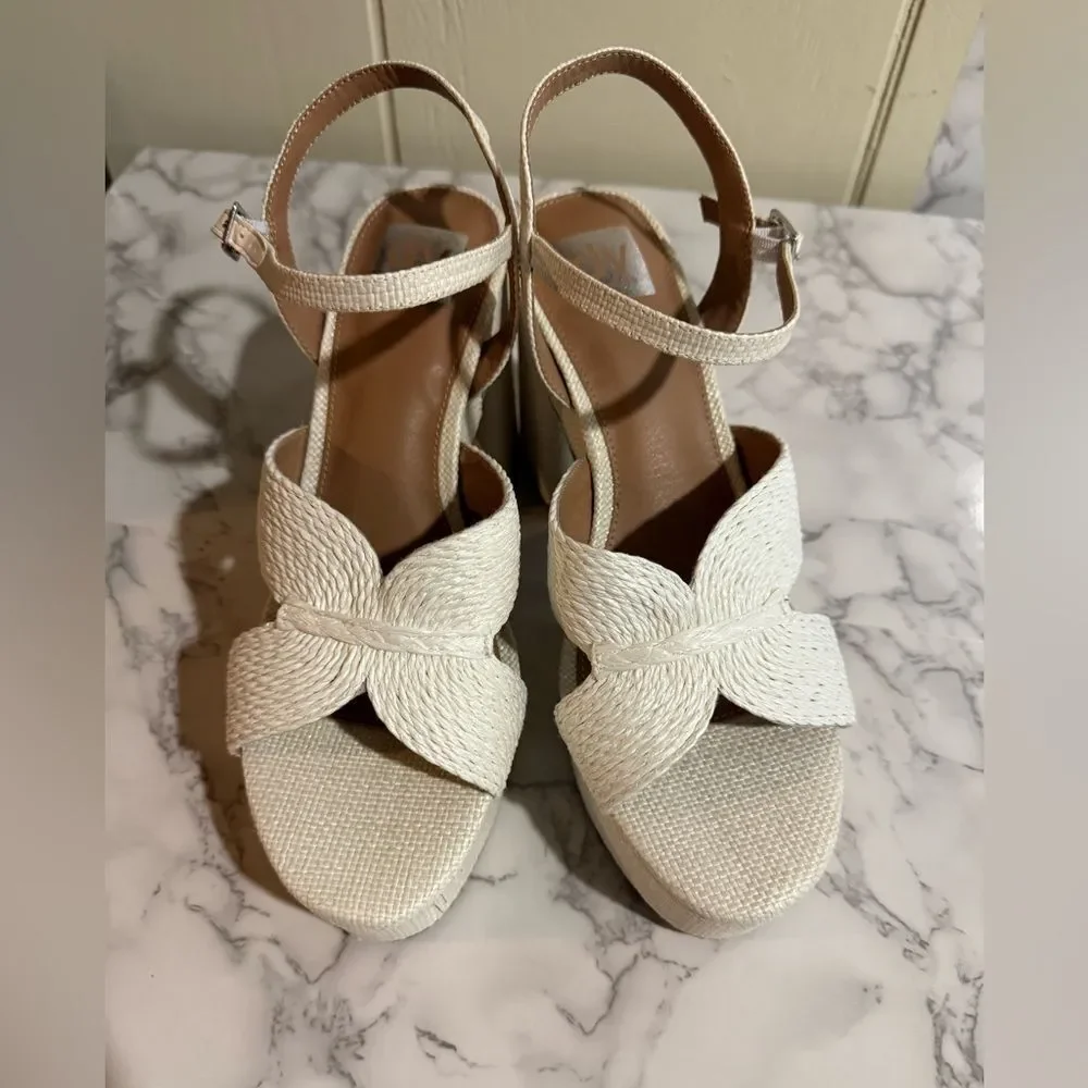 DV by Dolce Vita Waylan Raffia Platform Ankle Strap Sandal White Platform 11